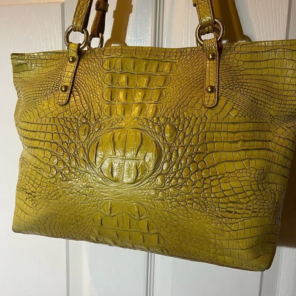 Brahmin Alden Melbourne Leather Tote Yellow shoulder bag gold tone hardwares.